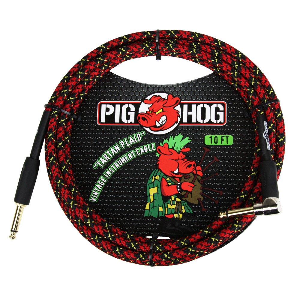 C  ble d'instrumentation Pig Hog     Tartan Plaid     tiss  , qualit   tourn  e, angle droit, 3  m