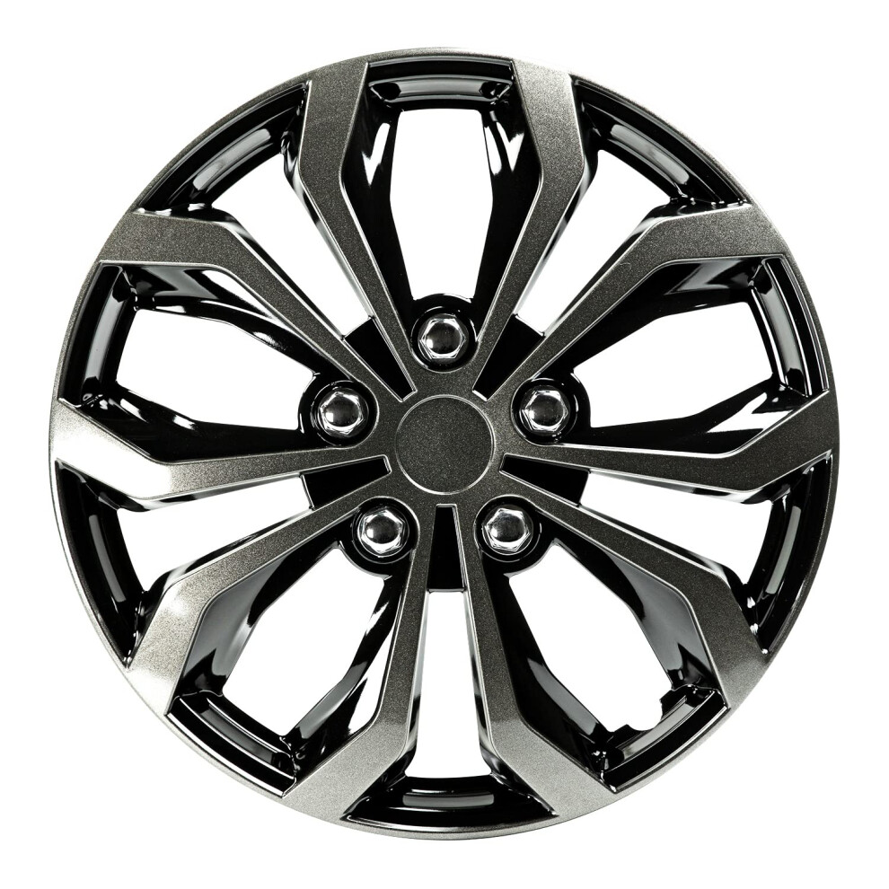 Pilot Automotive WH138-16GB 16 Inch Spyder Black & Gunmetal Grey Universal Hubcap Wheel Covers For Cars - Set Of 4 - Fits Most Cars