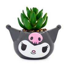 Sanrio Kuromi Smiling Head Mini jardinire en cramique de 7,6 cm avec plantes succulentes artificielles