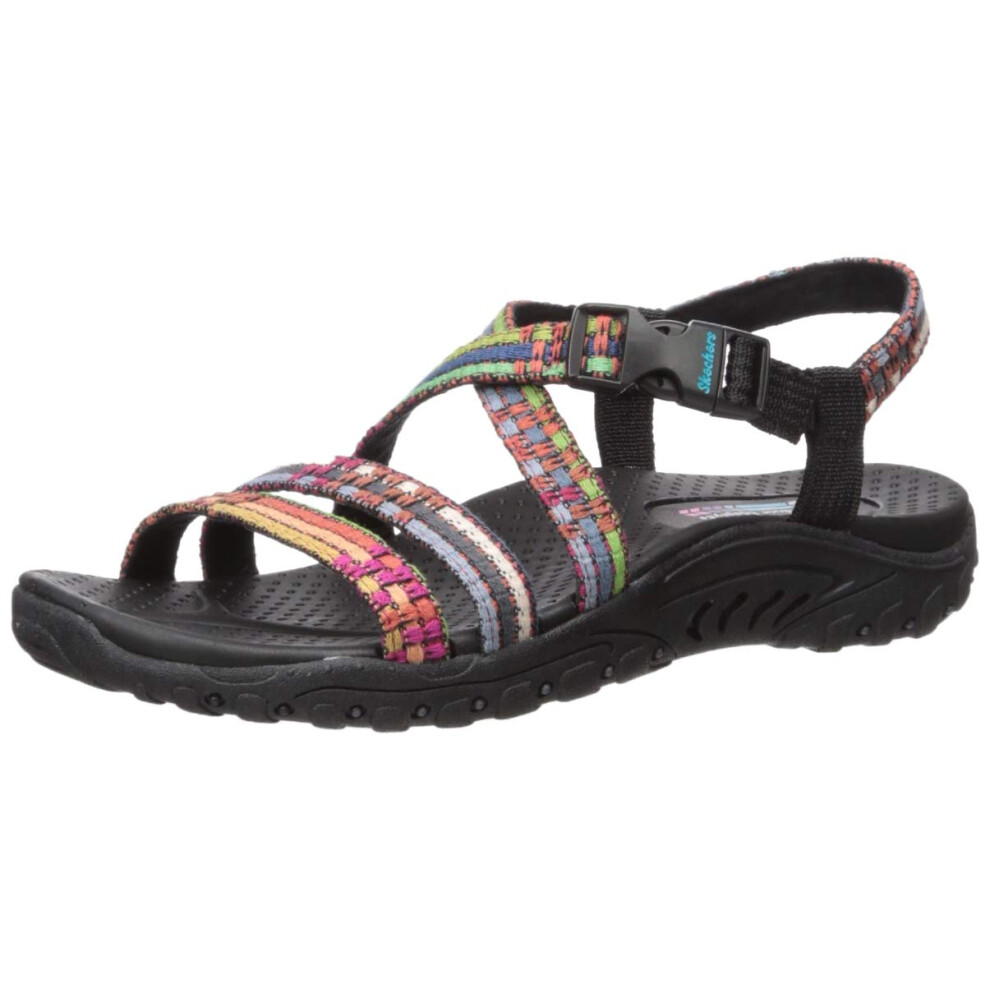 Skechers Women's Reggae-SEW ME-Boho Woven Strappy Slingback Sandal Black Multi 7