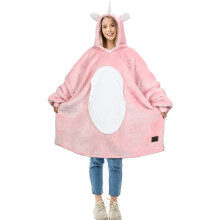 Solaris Pink Unicorn Wearable Blanket Hoodie with Large Pocket Warm Super Soft Cozy Sherpa Sweatshirt Hoodie for Women Best Gift for Your Lover