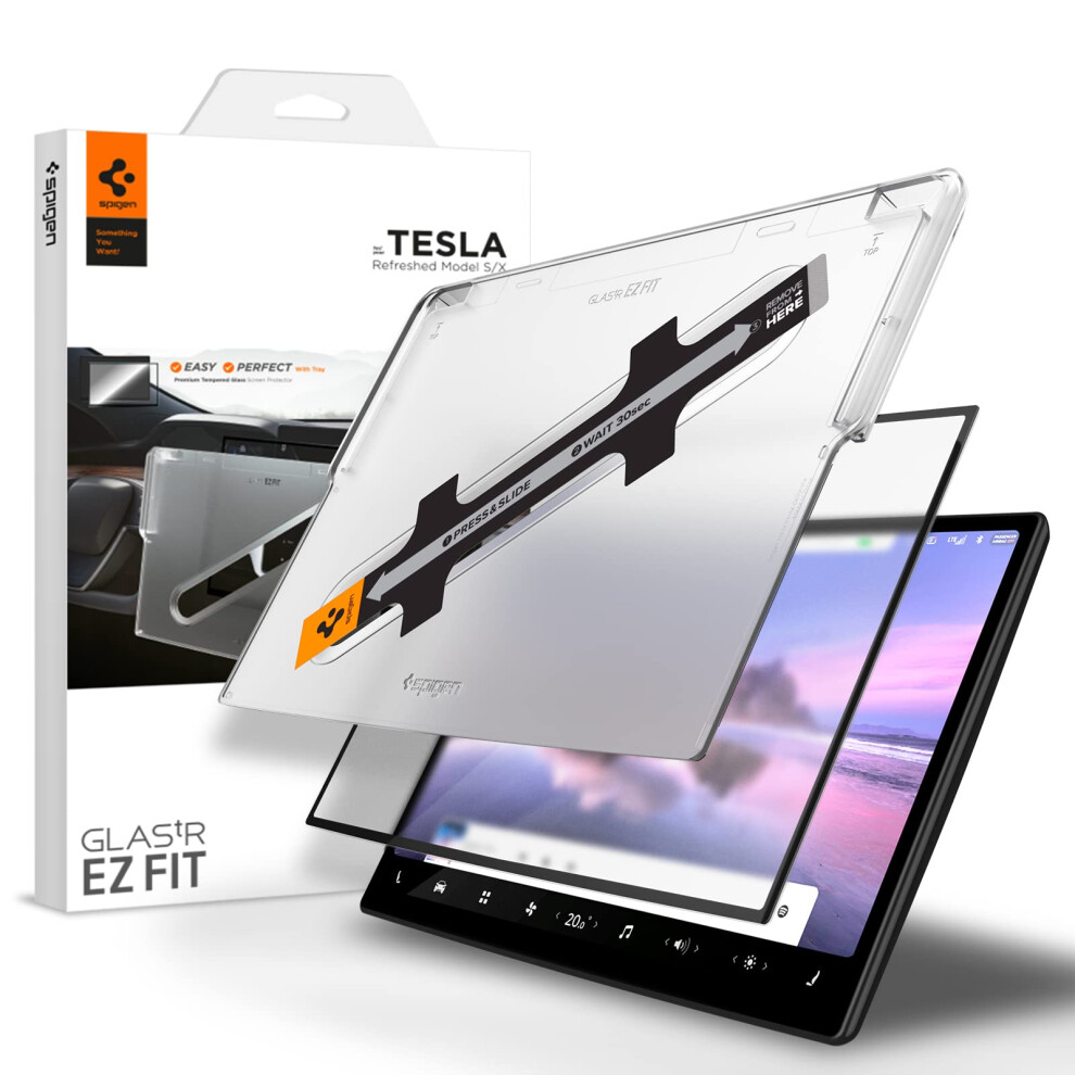 Spigen Tempered Glass Screen Protector [GlasTR EZ FIT] Designed For Tesla Model S (2021/2022/2023/2024) Tesla Model X (2021/2022/2023/2024) 17 Inch Da