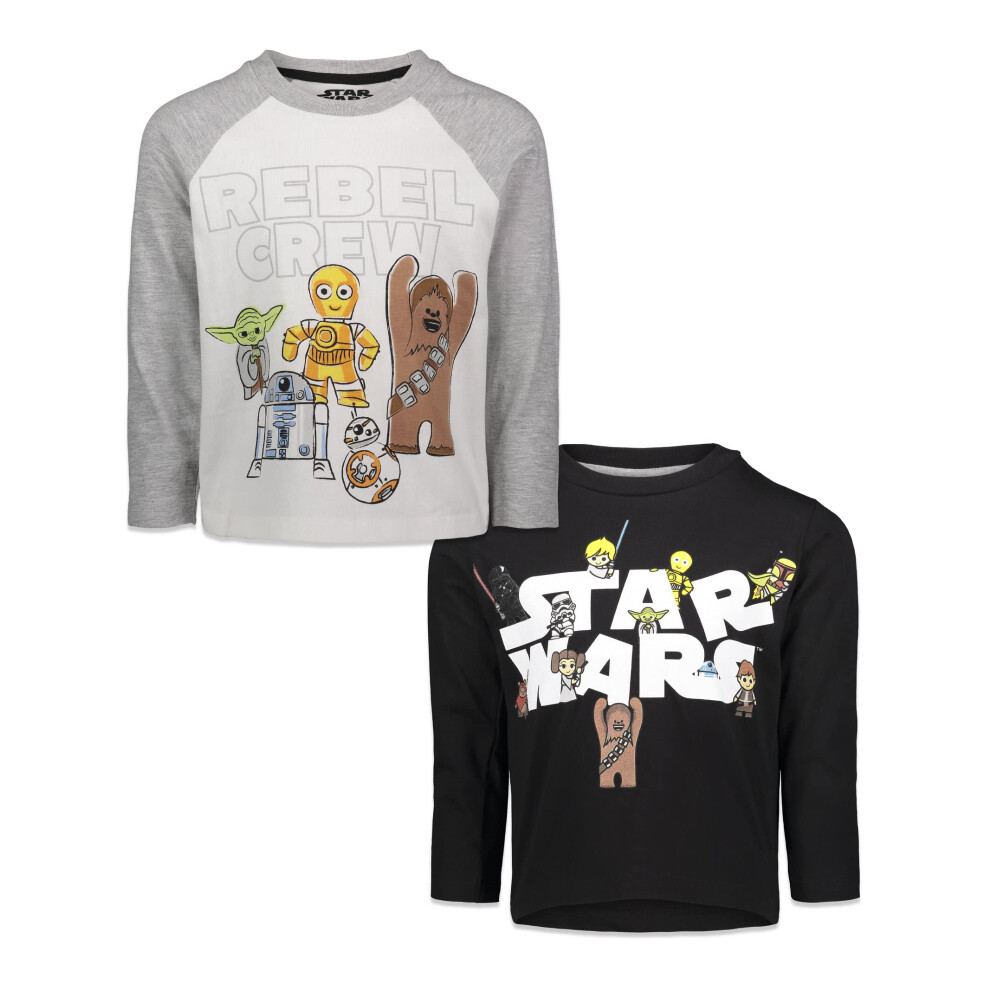 STAR WARS Toddler Boys 2 Pack Long Sleeve Graphic Raglan T-Shirts Black/Gray 2T