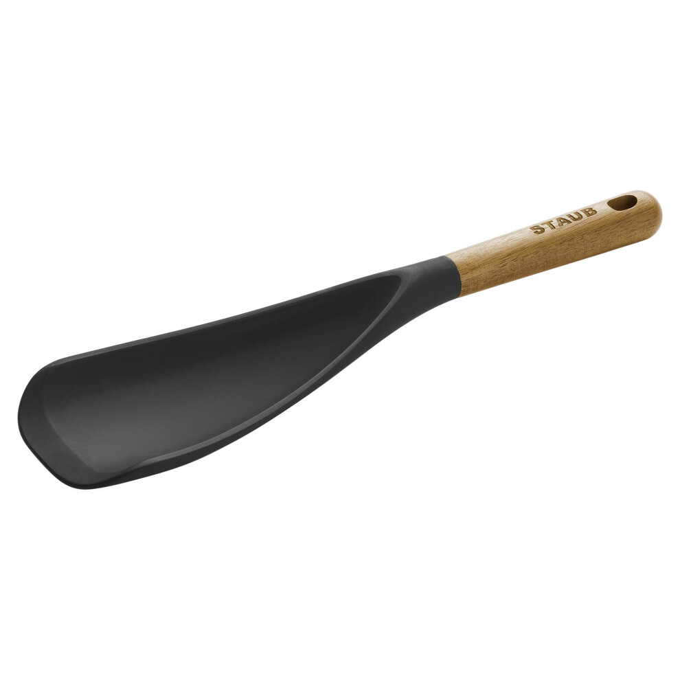 STAUB Multifunction Spatula Spoon Great for Both Cooking and Serving Durable BPA-Free Matte Black Silicone Acacia Wood Handles Safe for Nonstick Cooki