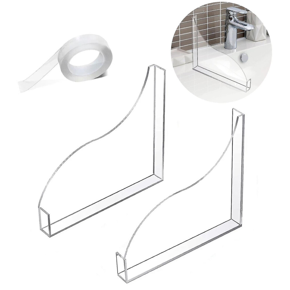 2pcs Bathtub Shower Splash Guard, Splash Guards For Bathroom Bath Tub Corner With Double-sided Tape, Clear Bathtub Splash Guads