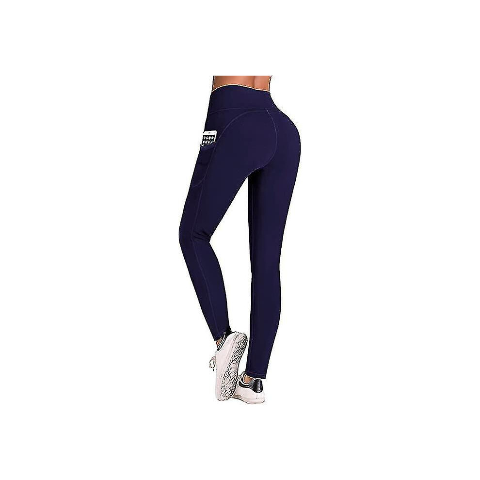 (Dark Blue, XL) Iuga Yoga Pants With Pockets, Workout Running Leggings With Pockets For Women