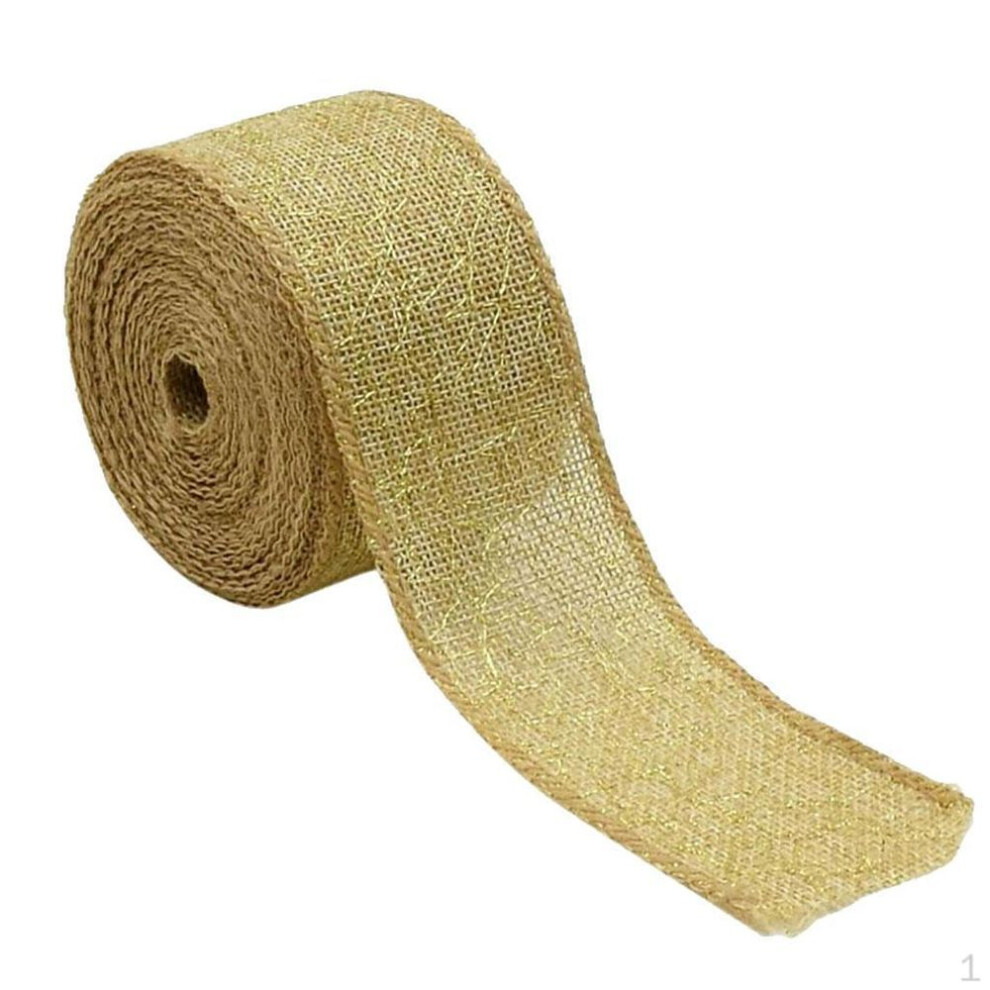 Natural Jute Burlap Ribbon With Gold/ For Christmas Gift Wrapping 50