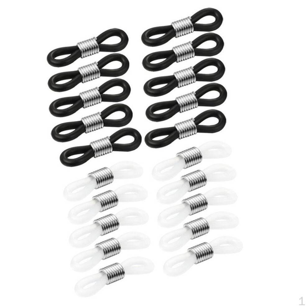 20pcs black and white Rubber Loop Metal Coil Eyeglasses Chain Ends Connectors