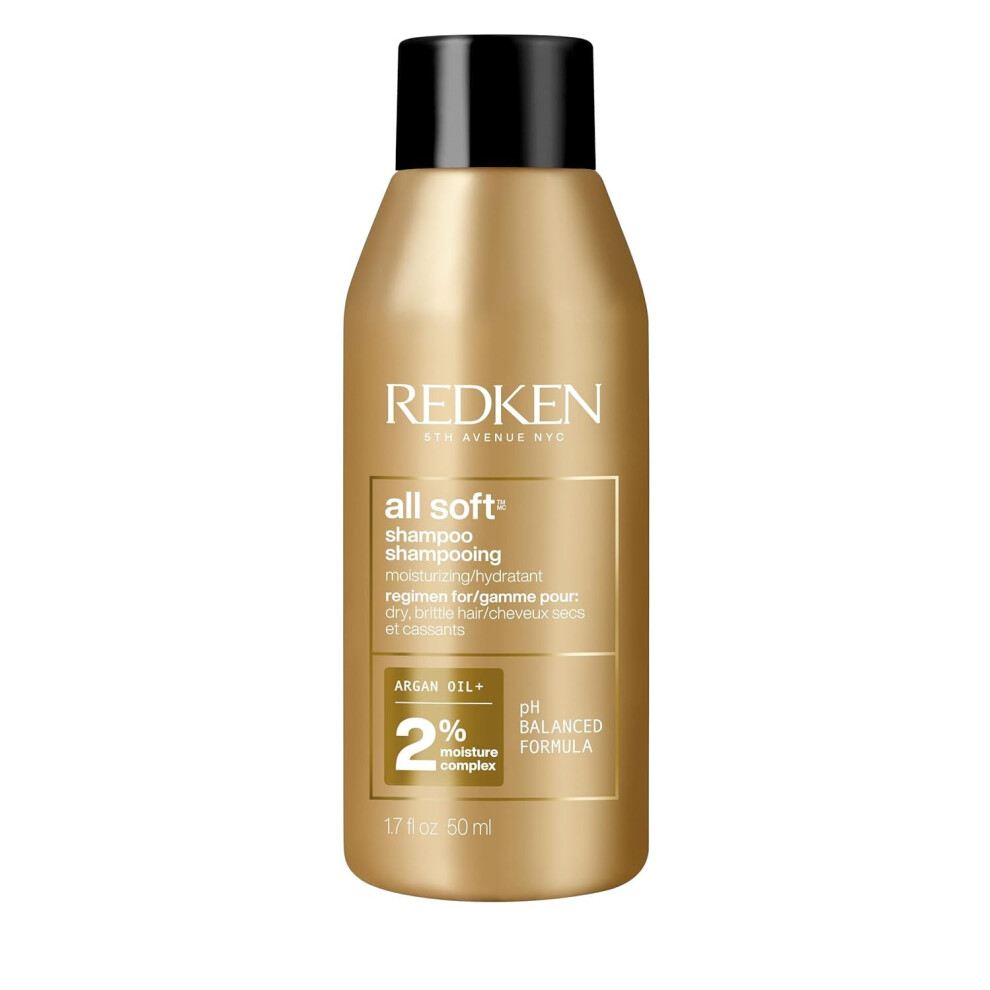 Redken All Soft Argan Oil Shampoo | For Dry / Brittle Hair | Provides Intense Softness and Shine | Travel Size | 1.7 Fl Oz