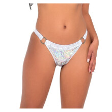 6109 - Iriserend vinyl slipje met ringdetail - Medium / Wit/Zilver