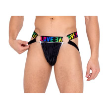 6159 - Jock Strap Pride da uomo con logo elastico LOVE - Grande / Nero/Multicolore