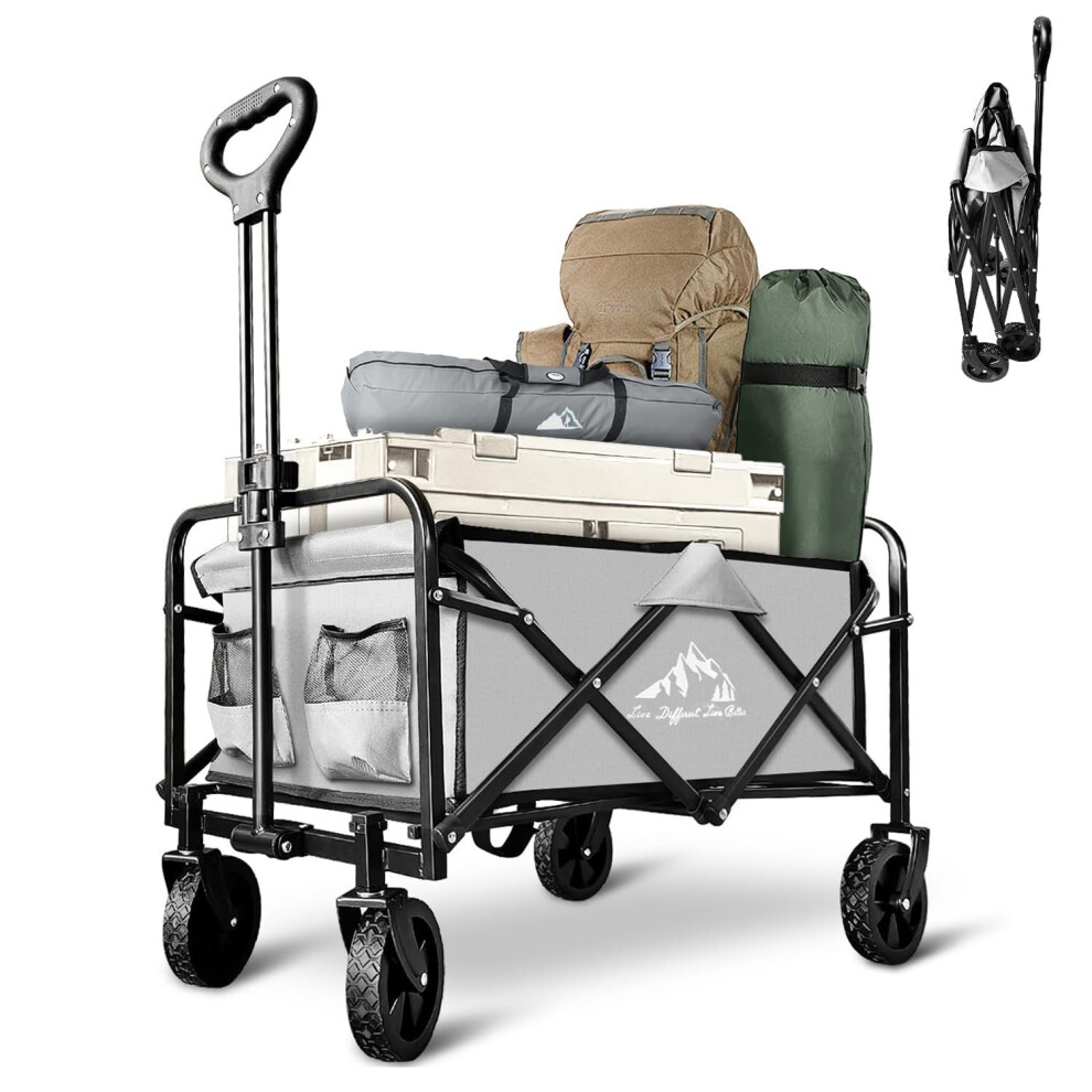Chariot de plage pliable et robuste, grande capacit   , portable, pour sports de plein air, shopping, camping, gris