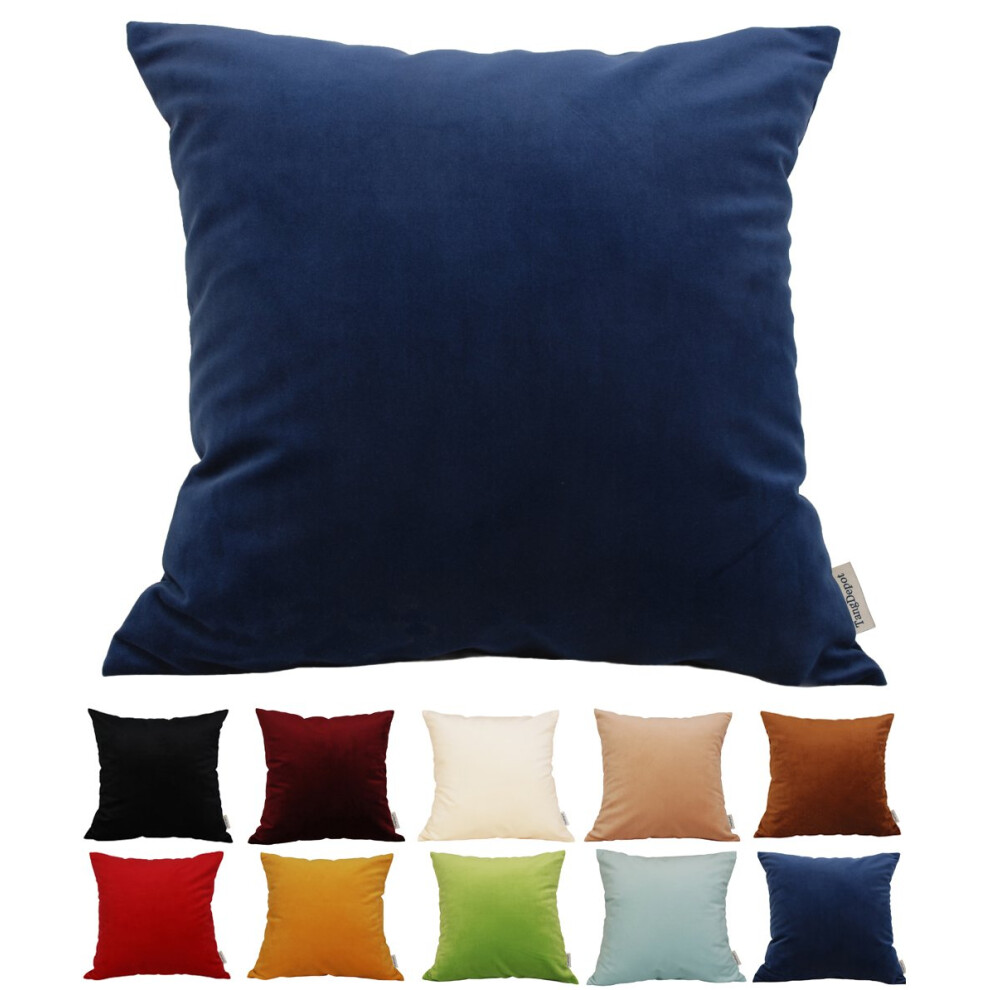 Housse de coussin en velours uni TangDepot, taie d'oreiller ultra douce et luxueuse, plusieurs couleurs et tailles disponibles (40,6 x 40,6 cm, bleu m