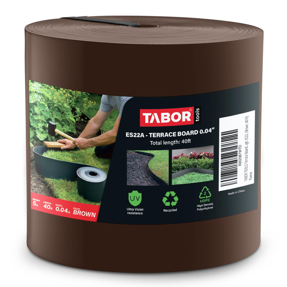 Tabor Tools Terrace Board Landscape Edging Coil Grass Barrier Bender Board Garden Liner 1/25 = 0.04 Inch Thin 5 Inch High. Es22. Brown 40 Ft 7290017723631