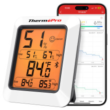 ThermoPro Hygrometer Thermometer for House TP350 Bluetooth Room Indoor Greenhouse Thermometer Monitor Up to 260FT Backlit Humidity Meter Temperature S
