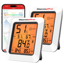 ThermoPro Hygrometer Thermometer for House TP350 Bluetooth Room Indoor Greenhouse Thermometer Monitor Up to 260FT Backlit Humidity Meter Temperature S