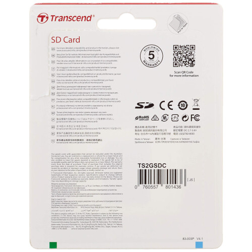 Transcend 2 GB SD Flash-hukommelseskort (TS2GSDC) 1