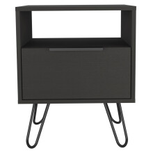 TUHOME Augusta Night Stand  Two Shelves  OneDoor Drawer  Four Steel LegsBlack  For Bedroom