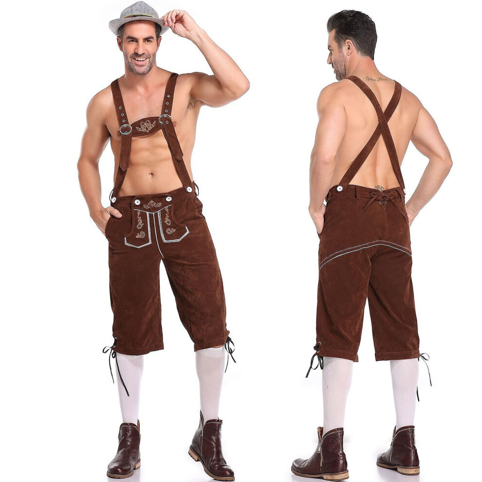 (Coffee, M) Men's German Bavarian Oktoberfest Lederhosen Trousers Costume Brown