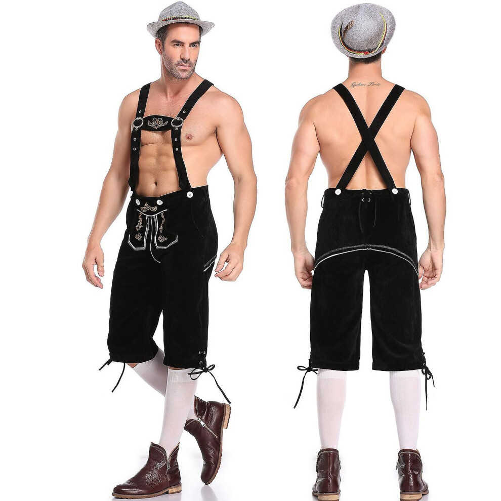 (, M) Men's German Bavarian Oktoberfest Lederhosen Trousers Costume Black