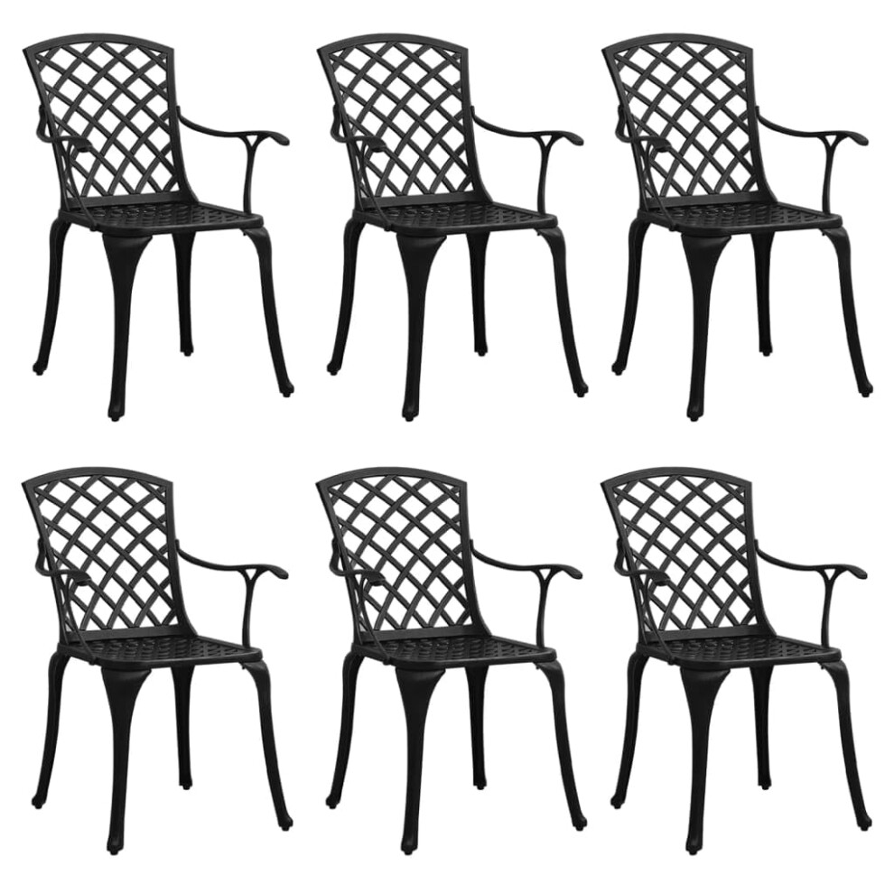 Vidaxl Cast Aluminum Patio Chairs - 6 Pc Outdoor Dining Chairs Set In Black With High Backrest For Garden Patio Poolside Seating