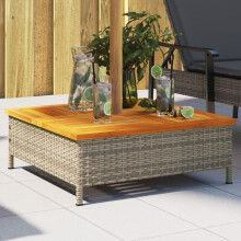 vidaXL Parasol Base Cover Grey Poly Rattan & Acacia Top - Dual-Function Coffee Table, Weather-Resistant Outdoor Garden Furniture (B0CX1DTCGX)