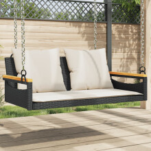 vidaXL Hängebank mit Kissen Schwarz 109x62x40 cm Poly Rattan