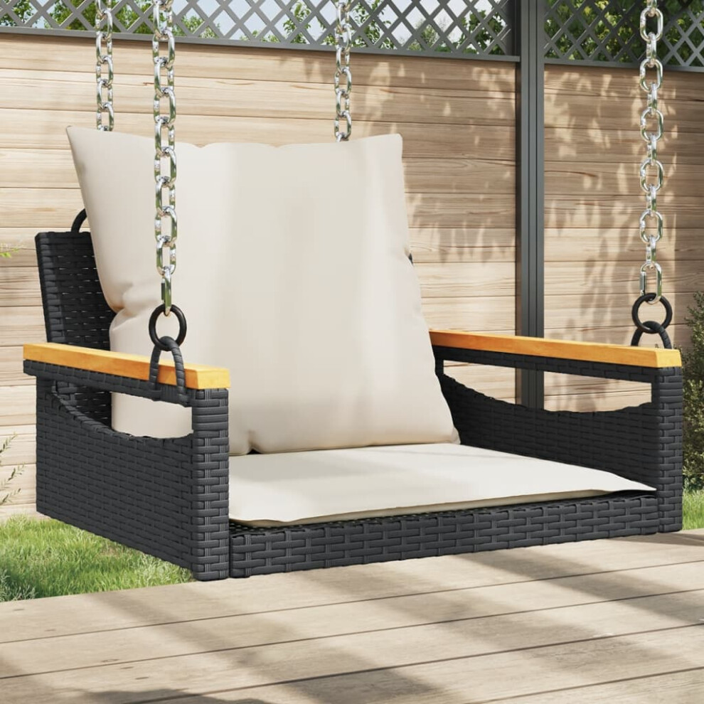 vidaXL Swing Bench with Cushions Black 24.8""""x24.4""""x15.7"""" Poly Rattan-image-OPC-PFXX998-NEW