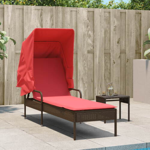 VidaXL vidaXL Sonnenliege mit Sonnendach Braun Polyrattan 2