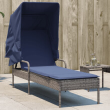 vidaXL Sonnenliege mit Sonnendach Grau Poly-Rattan
