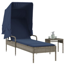 vidaXL Sonnenliege mit Sonnendach und Tisch Grau Polyrattan