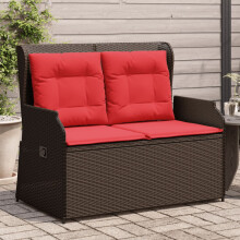vidaXL Gartenbank mit Liegefunktion und Kissen Braun Polyrattan