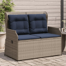 vidaXL Gartenbank mit Liegefunktion und Kissen Grau Polyrattan