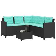 vidaXL Gartensofa mit Tisch und Kissen L-förmig Schwarz Polyrattan