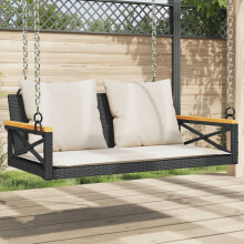 vidaXL Hängebank mit Kissen Schwarz 109x62x40 cm Poly Rattan