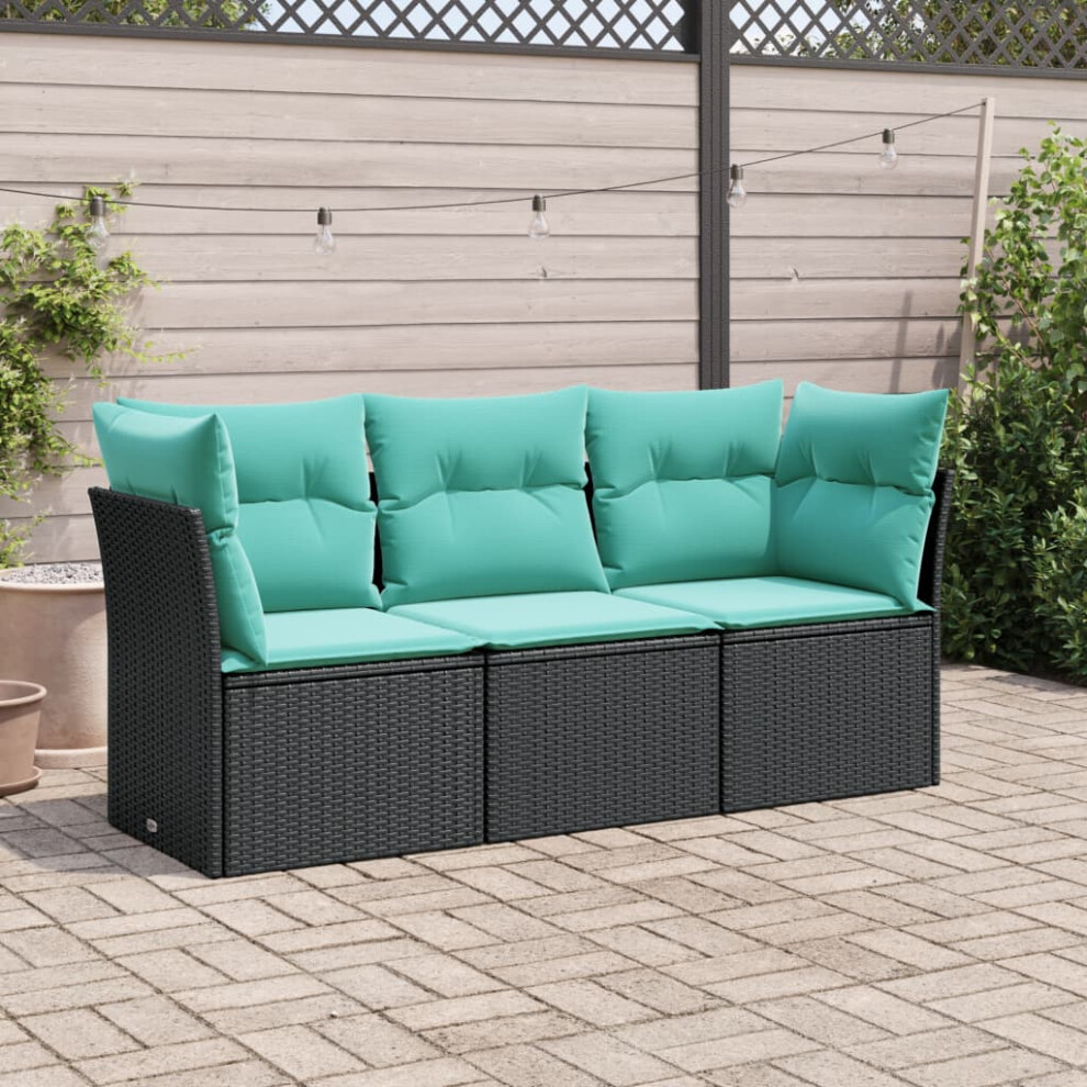 vidaXL 3 Piece Patio Sofa Set With Cushions Black Poly Rattan