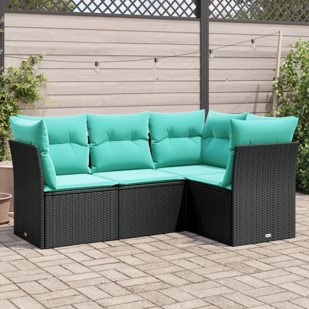 vidaXL 4 Piece Patio Sofa Set With Cushions Black Poly Rattan