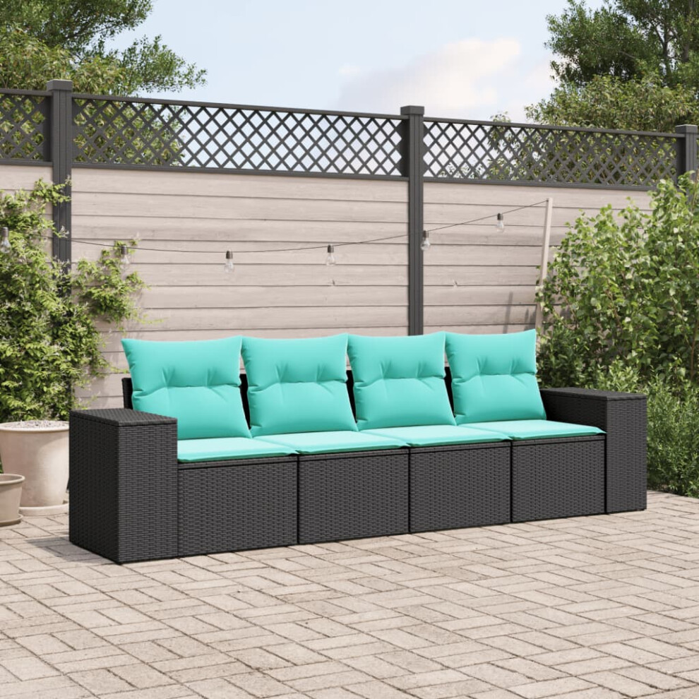 vidaXL 4 Piece Patio Sofa Set With Cushions Black Poly Rattan