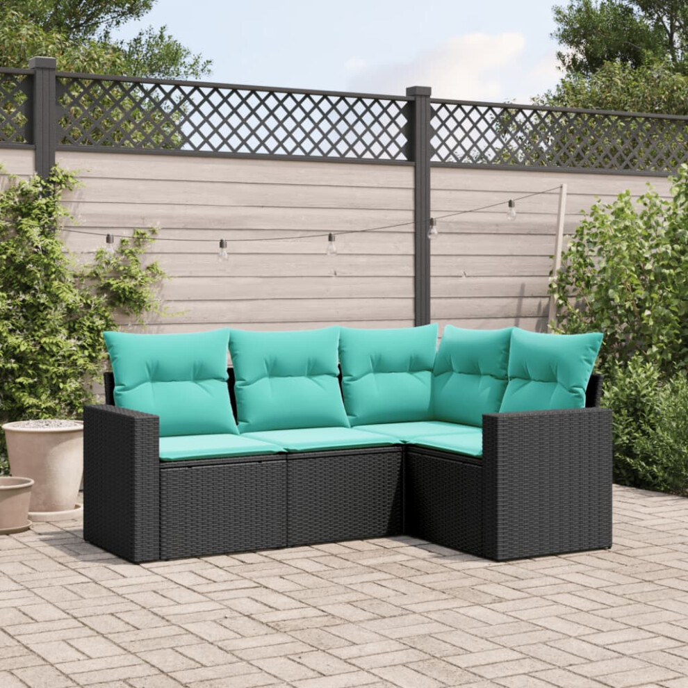 vidaXL 4 Piece Patio Sofa Set With Cushions Black Poly Rattan