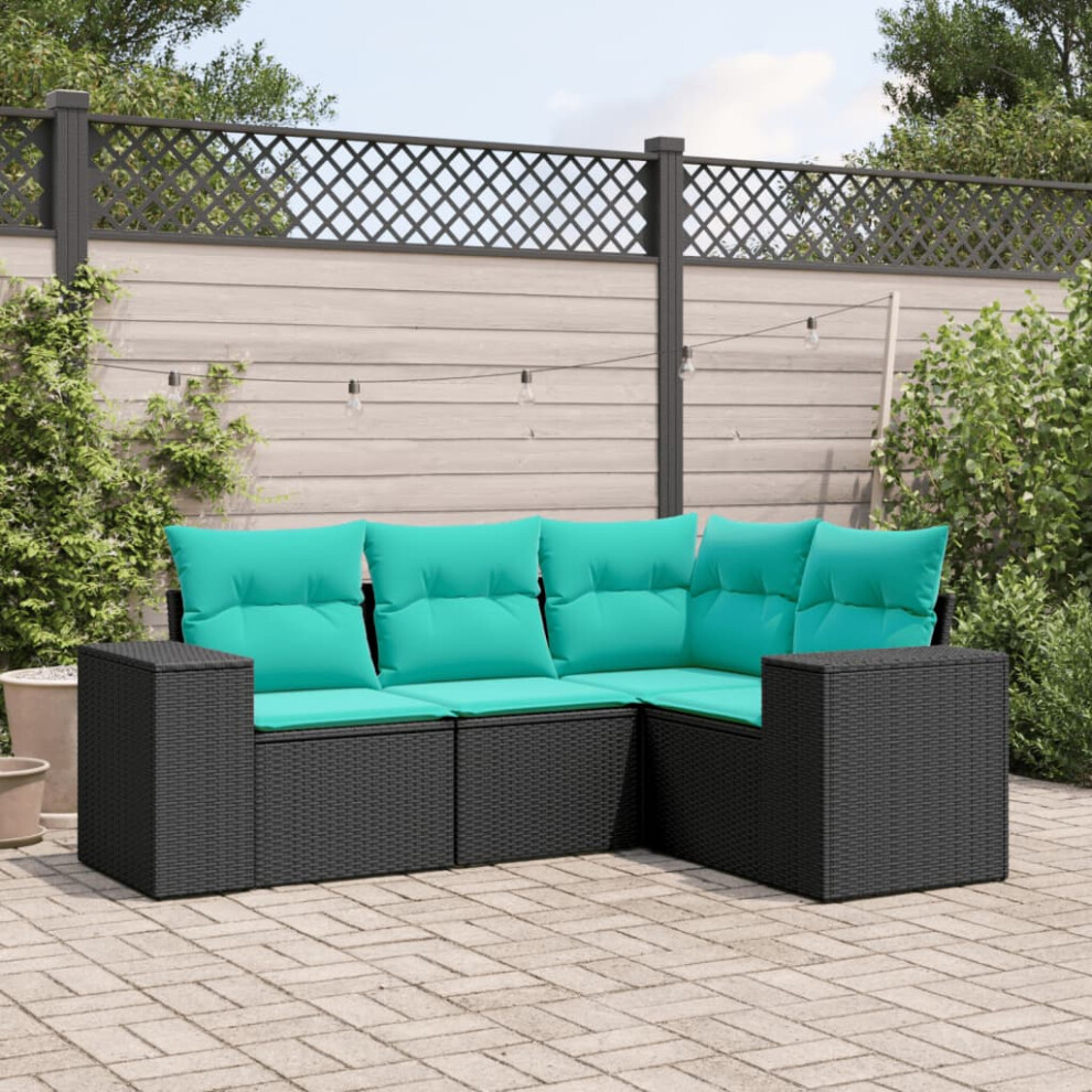 vidaXL 4 Piece Patio Sofa Set With Cushions Black Poly Rattan