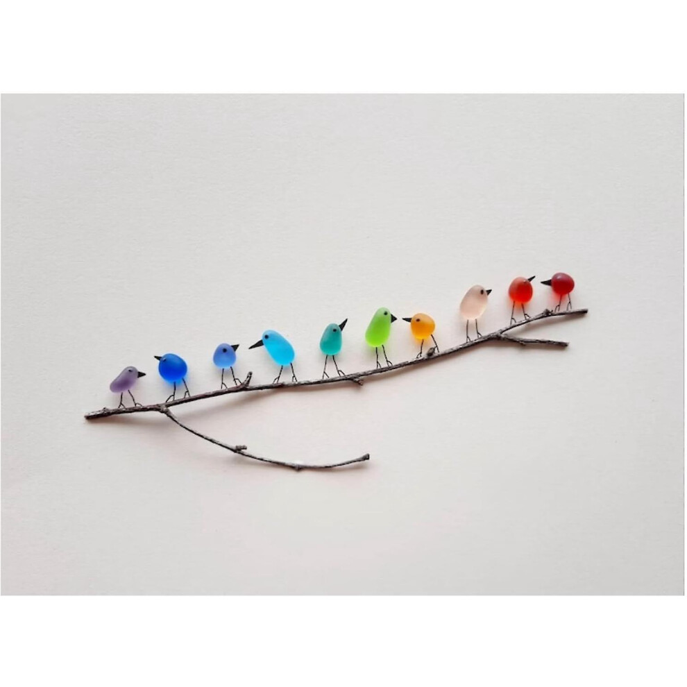 (Frameless, 10 Birds) Sea Glass Rainbow Birds, Sea Glass Art, Sea Glass