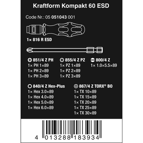 Wera Wera 05051043001 Kraftform 60 ESD Compact Tool Set 1