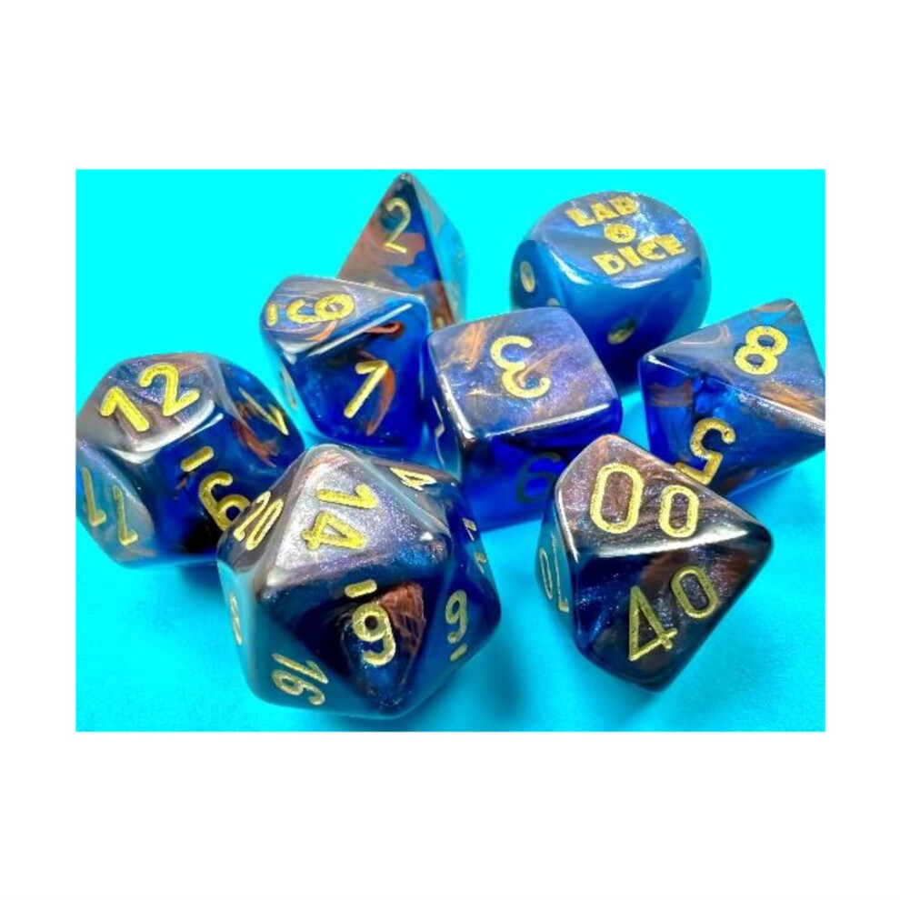 Jeu de d   s brillants en azurite avec chiffres dor   s 7+1 16 mm (5/8 po) Chessex