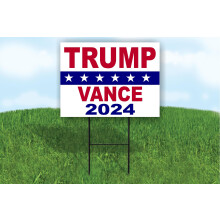 Trump Vance 2024 Stars JD Donald Yksipuolinen 18x24 tuuman pihamainen tiekyltti jalustalla