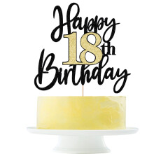 Black Gold paillettes joyeux 18e anniversaire gateau topper joyeux 18 decoration de gateau d'anniversaire pour 18 et fabuleux anniversaire bonjou