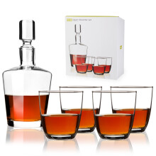 Sada karafy a pohrku na prav likr - Sada karafy na vno a whisky Bourbon Souprava kritlovho skla Prsluenstv k baru - Obsahuje 4 pohrky 11 O