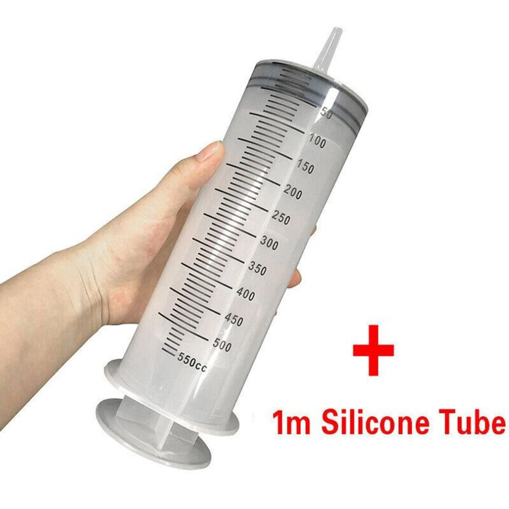 (500ml+1m) Large Capacity 150-500ml Plastic Syringe With 1m Tube Hose Reusable Sterile Measuring Injection Syringe Nutrient Hydroponics