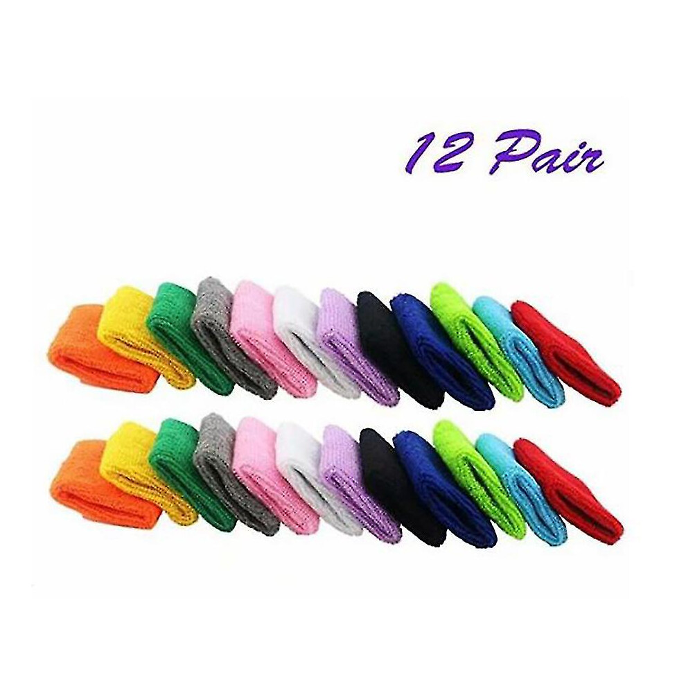 12 Pairs Cotton Sweat Sports Sweatband Basketball Wristband