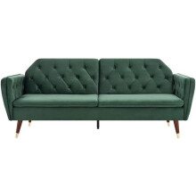 Bravich 'Victoria' 3 Triple Seater Velvet Fabric Sofa Bed- Dark Green. Click Clack Mechanism Sofa Bed With Gold Accent Legs