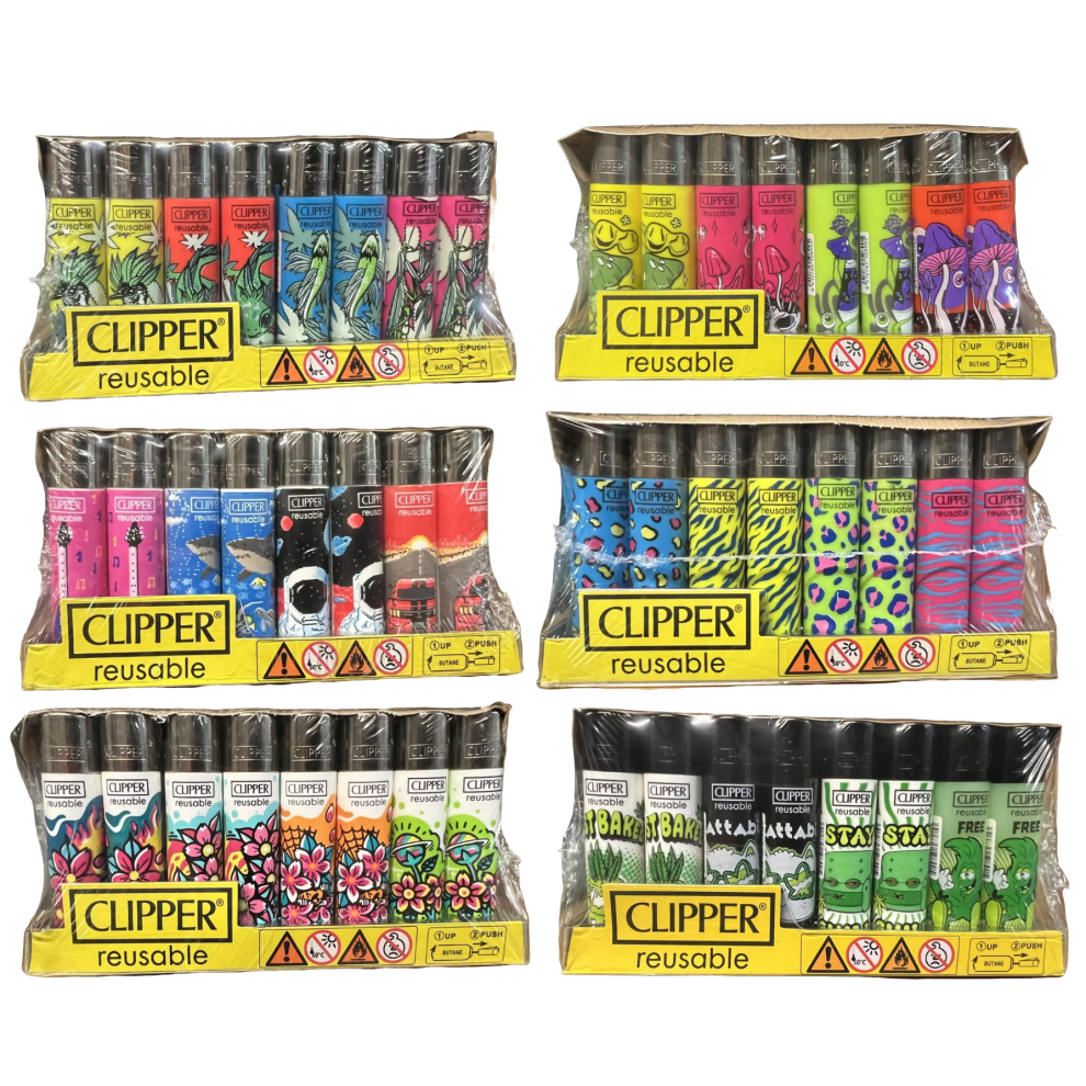 (10pc Random Prints) Clipper Lighters Refillable, Sets Of 10, 30, 48